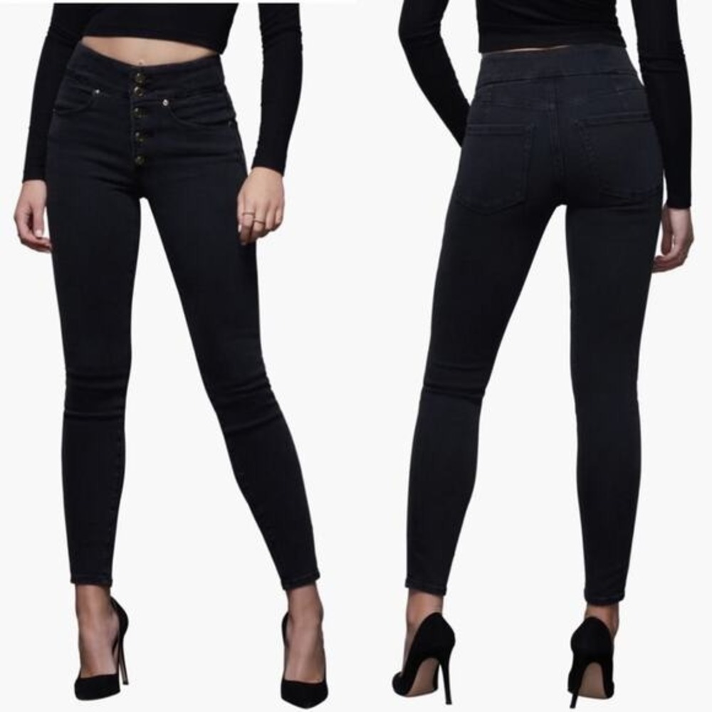 Good American Good Waist Button Fly Skinny Jean Black Sz 8/29